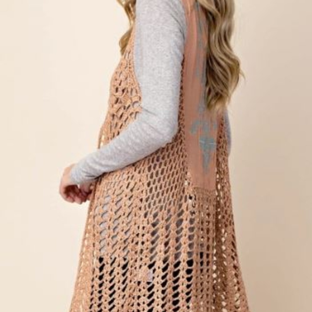 Kori Crochet Tribal Boho Vest Cardigan - Picture 3 of 5